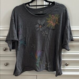 NATURAL LIFE Gray Floral Graphic Tee NWOT